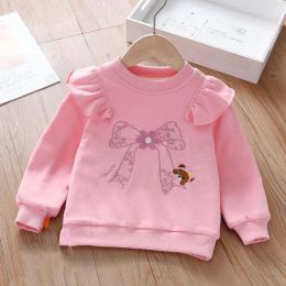 Baby Girl Embroidered Pattern Ruffle Design Fleece Thickened Hoodies (Size/Age: 120 (5-7Y))